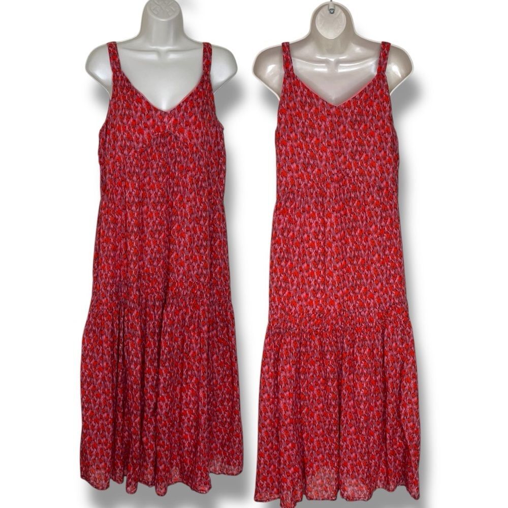 Joie Bondi Tea Rose Tiered Sleeveless Maxi Dress Women Size Small Boho Red Pink